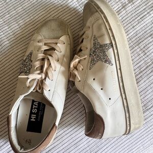 Golden Goose White and Silver Sneakers
